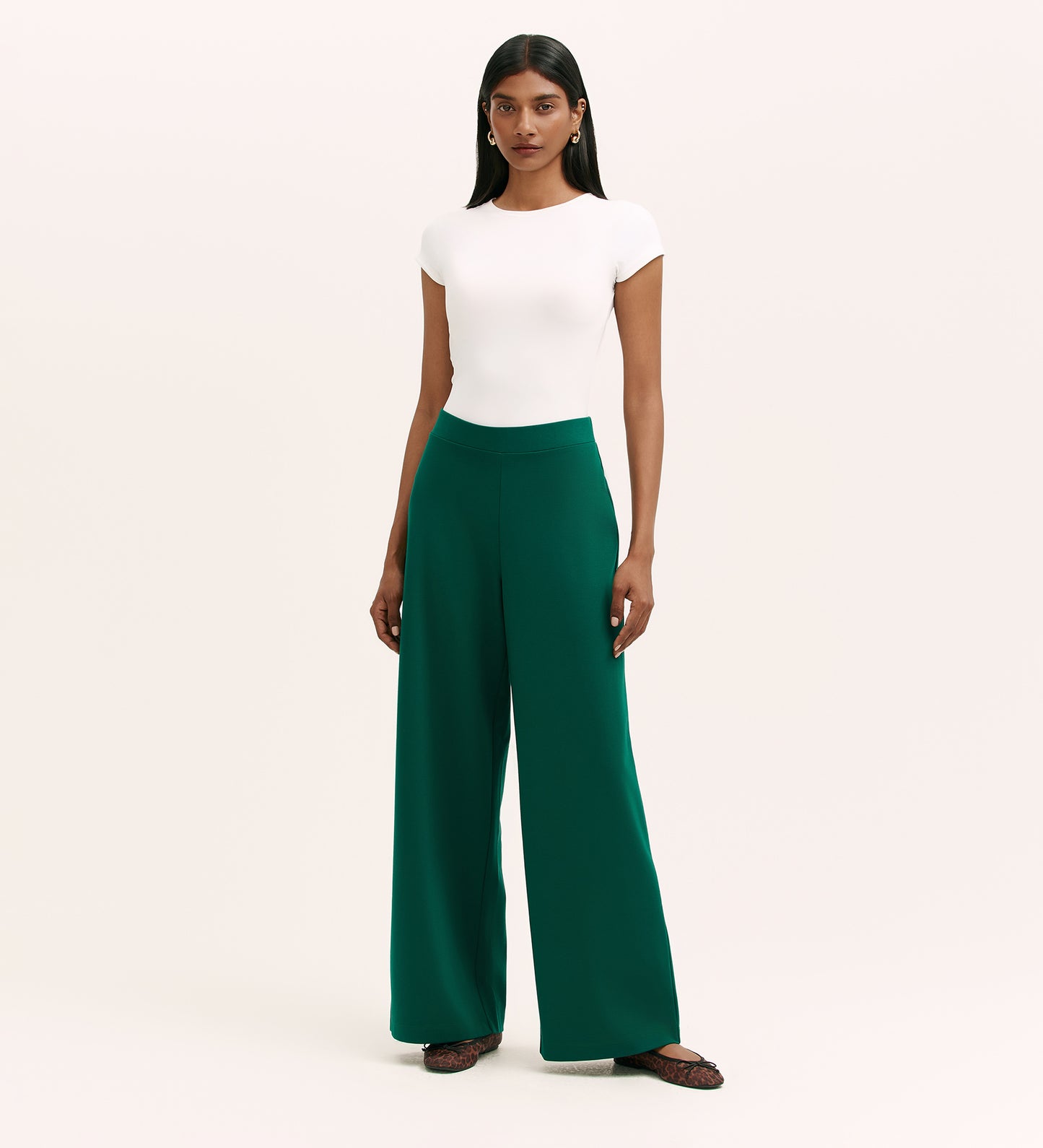Kenzie Bottle Green Ponte Jersey Wide Leg Trousers