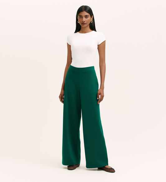 Kenzie Bottle Green Ponte Jersey Wide Leg Trousers