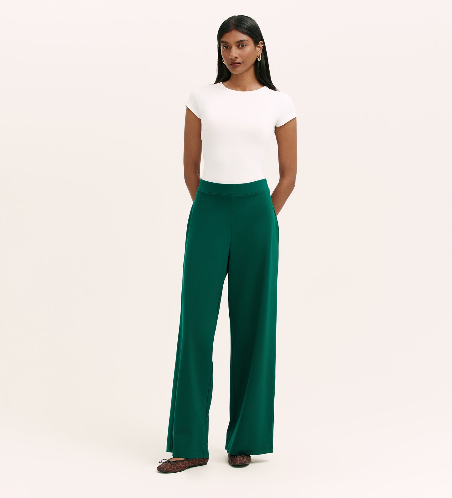 Kenzie Bottle Green Ponte Jersey Wide Leg Trousers