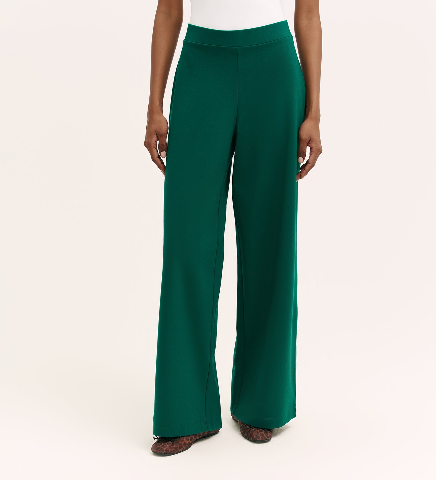 Kenzie Bottle Green Ponte Jersey Wide Leg Trousers