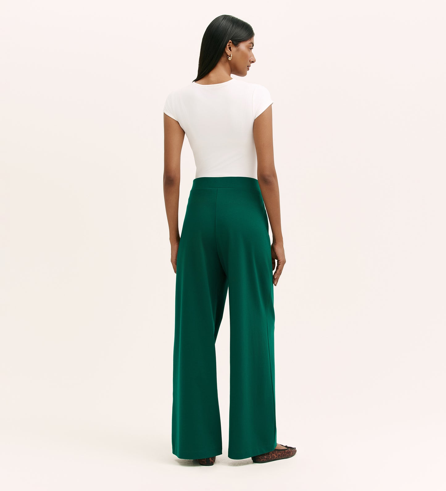 Kenzie Bottle Green Ponte Jersey Wide Leg Trousers