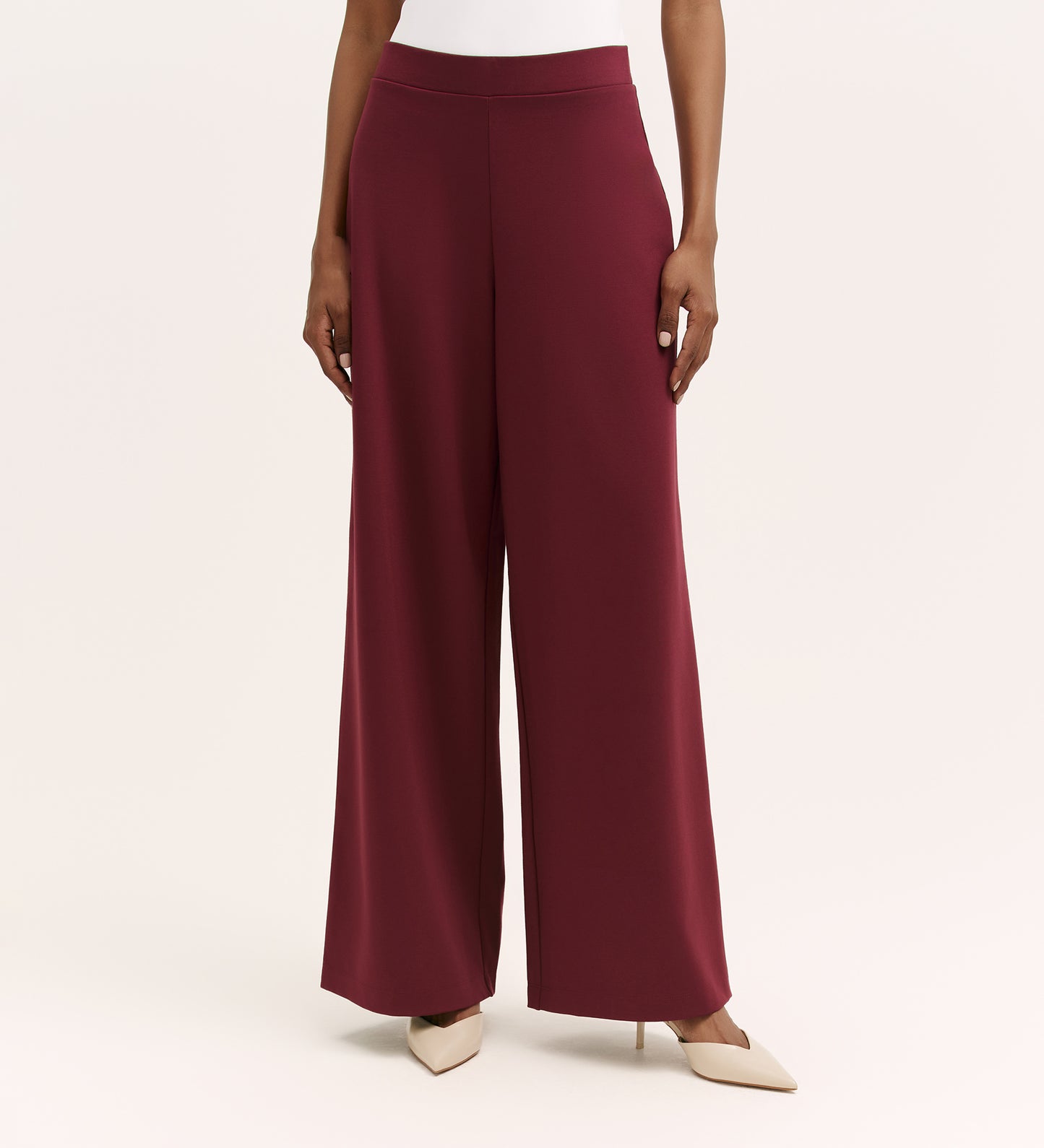 Kenzie Burgundy Ponte Jersey Wide Leg Trousers