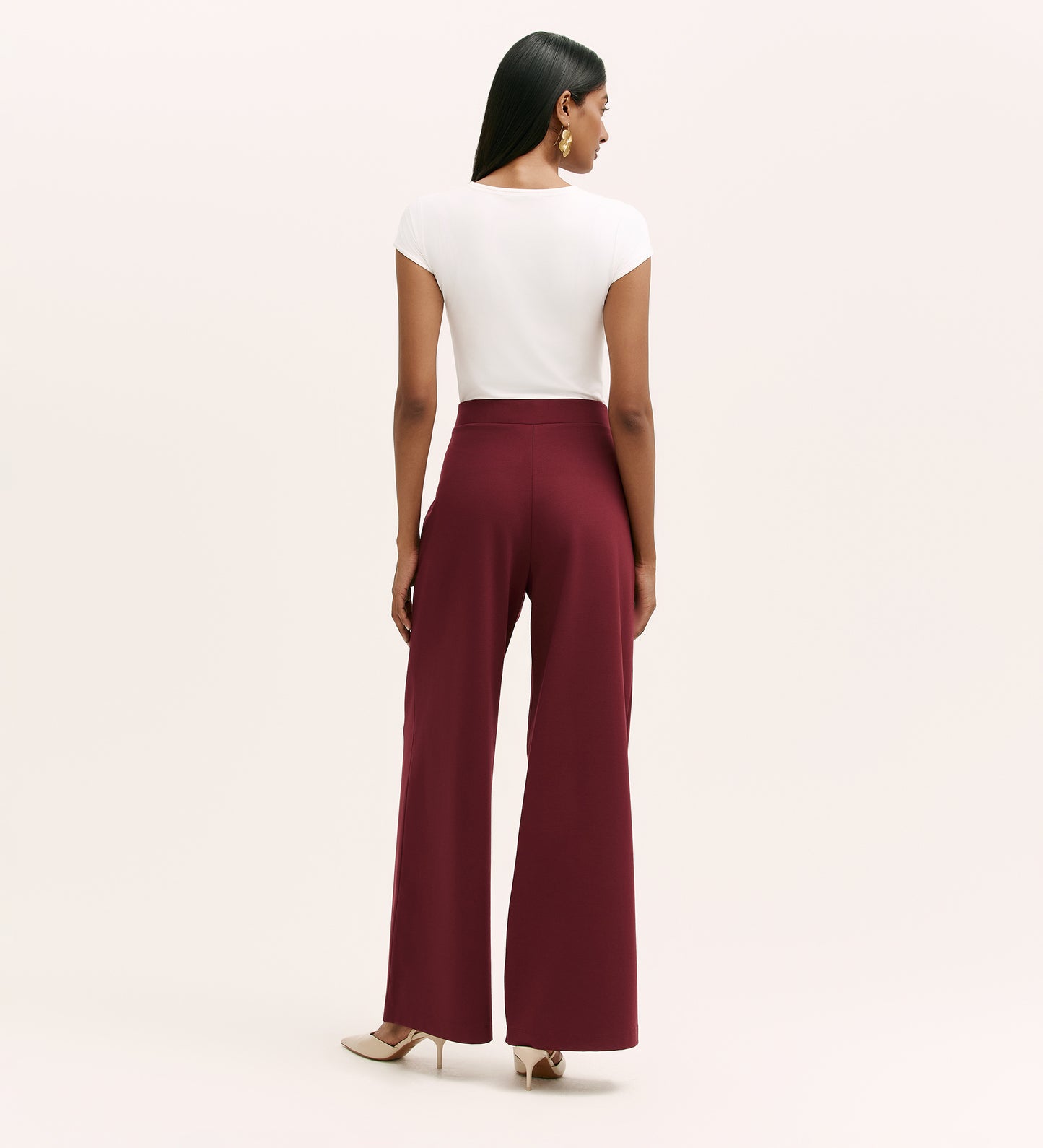 Kenzie Burgundy Ponte Jersey Wide Leg Trousers
