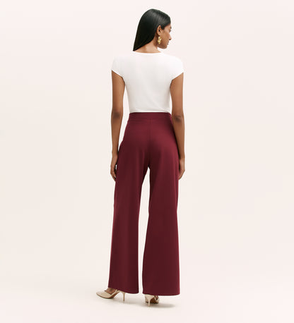 Kenzie Burgundy Ponte Jersey Wide Leg Trousers