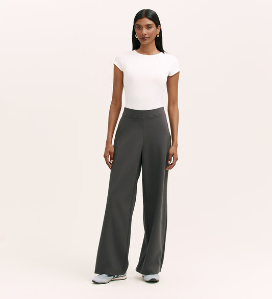 Kenzie Charcoal Ponte Jersey Wide Leg Trousers