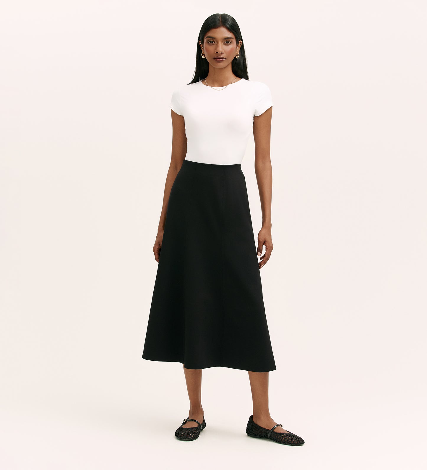 Mae Black Ponte Jersey Midi Skirt