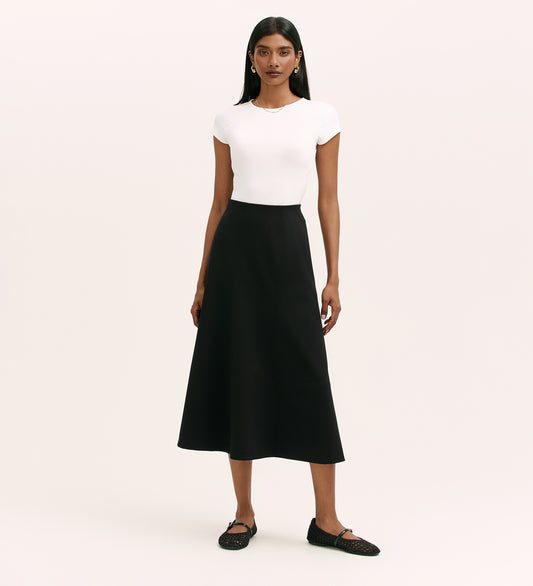 Mae Black Ponte Jersey Midi Skirt