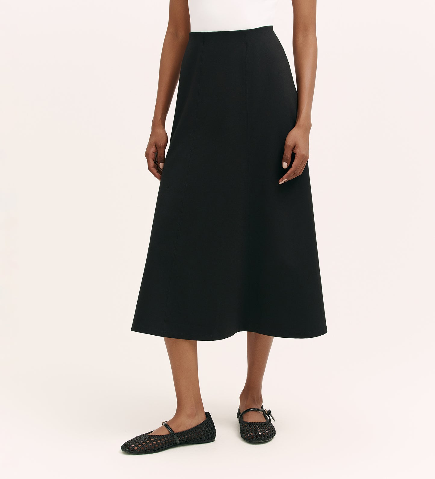 Mae Black Ponte Jersey Midi Skirt
