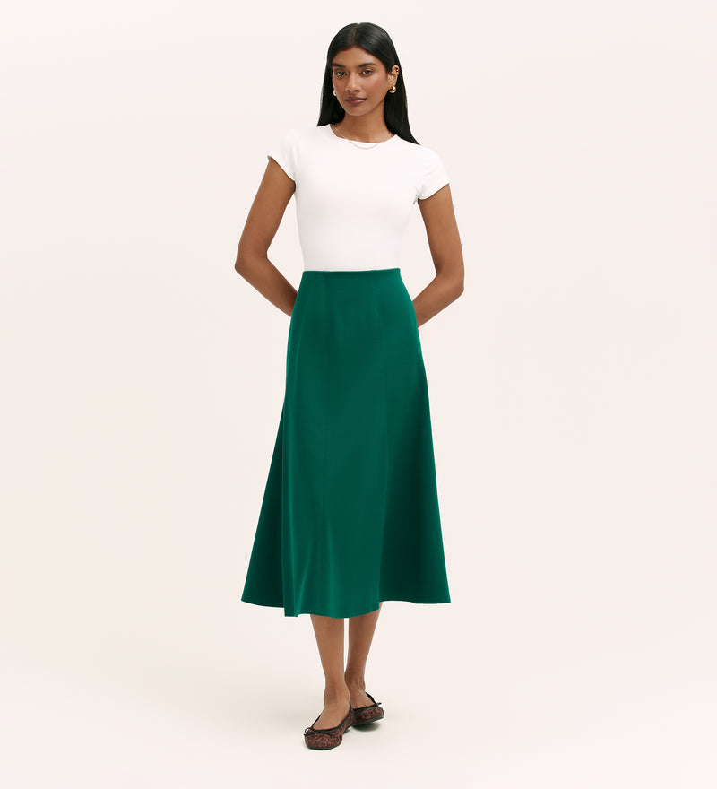 Mae Bottle Green Ponte Jersey Midi Skirt – Finery London