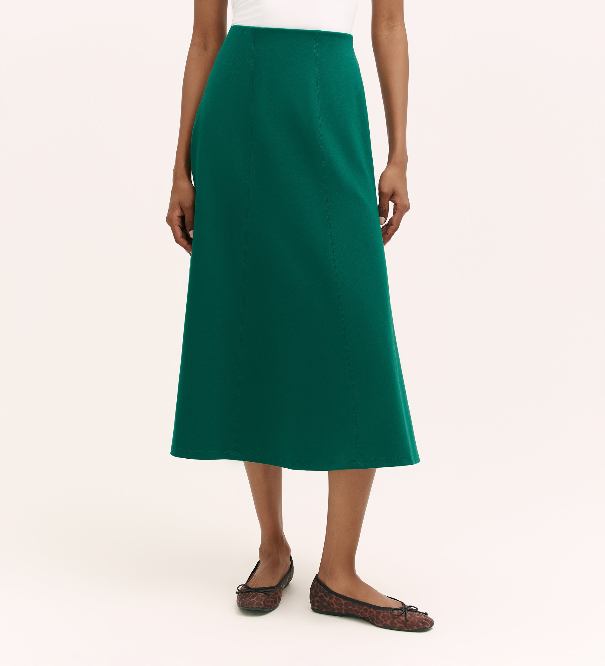 Mae Bottle Green Ponte Jersey Midi Skirt – Finery London