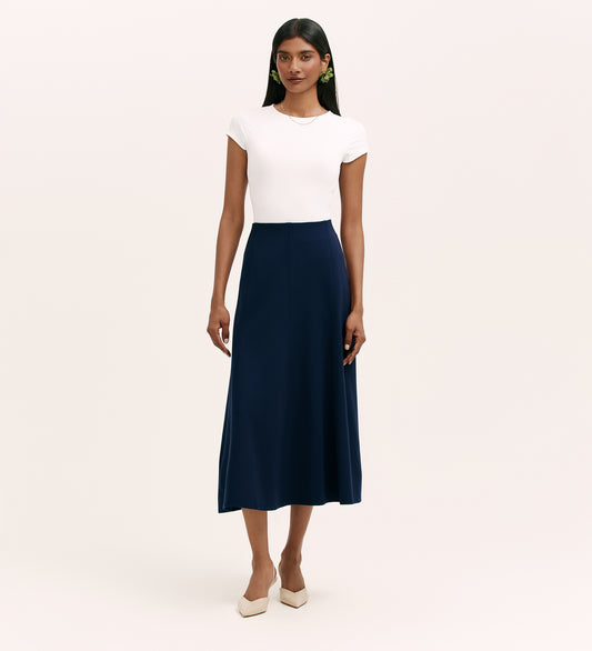 Mae Navy Ponte Jersey Midi Skirt