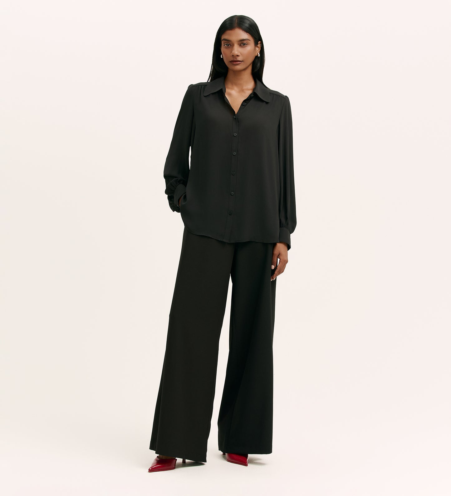 Melina Black Crepe Blouse
