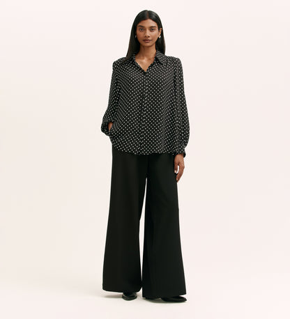 Melina Black Polka Dot Crepe Blouse