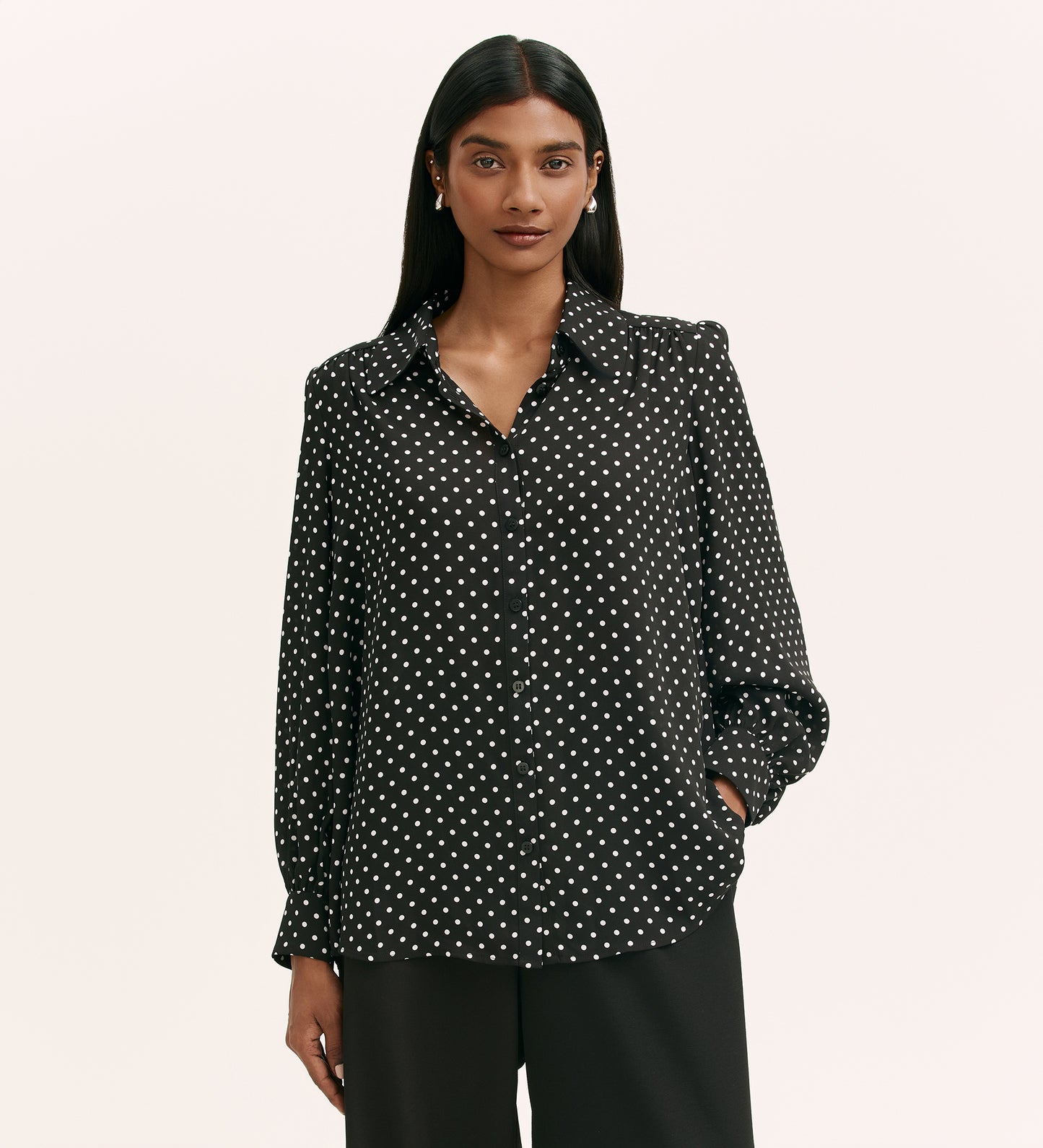 Melina Black Polka Dot Crepe Blouse