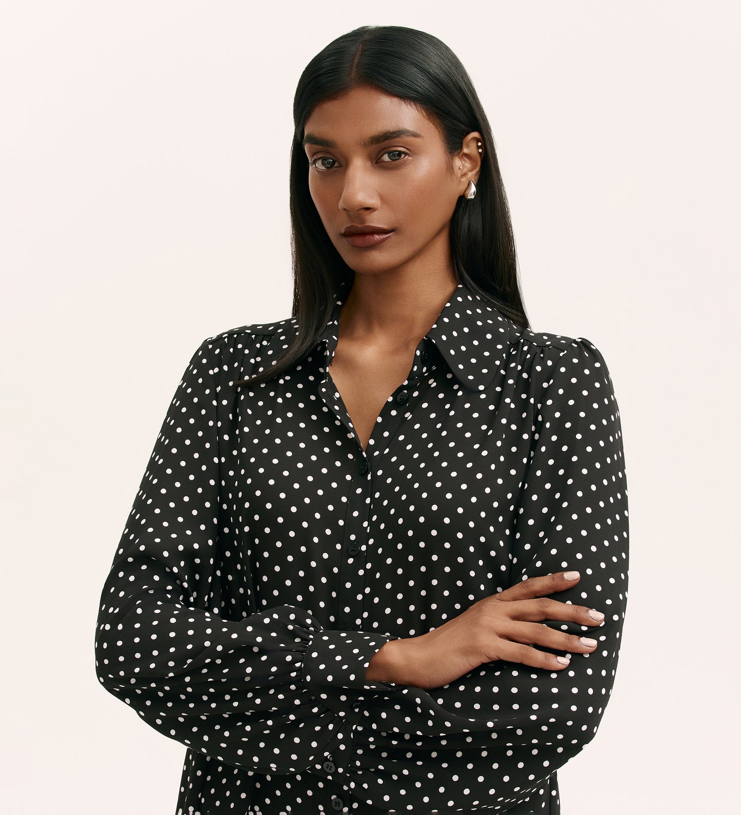 Melina Black Polka Dot Crepe Blouse