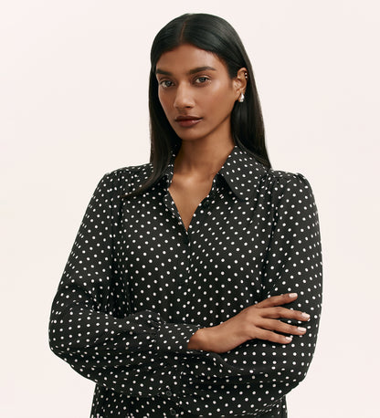 Melina Black Polka Dot Crepe Blouse