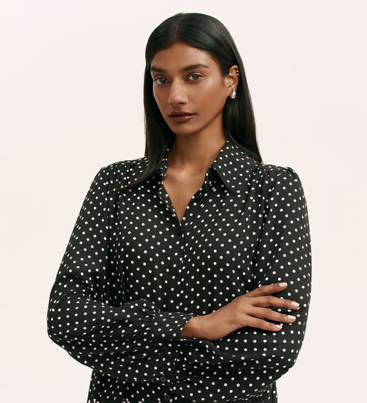 Melina Black Polka Dot Crepe Blouse