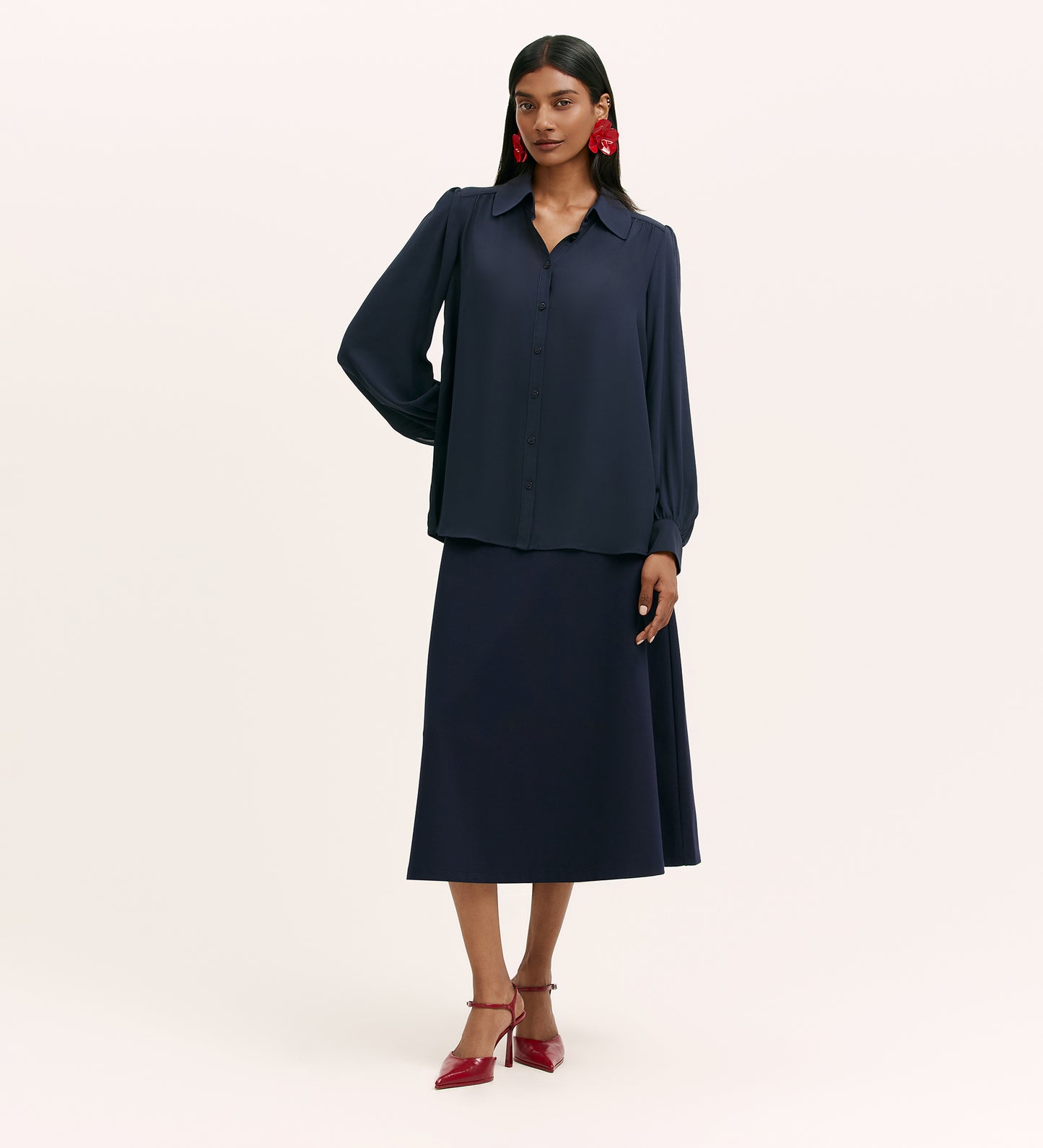 Melina Navy Crepe Blouse