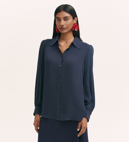 Melina Navy Crepe Blouse