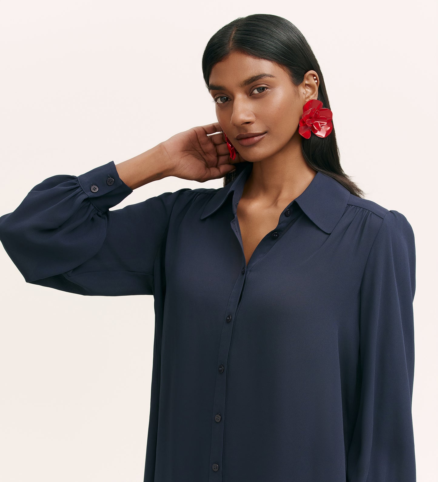 Melina Navy Crepe Blouse