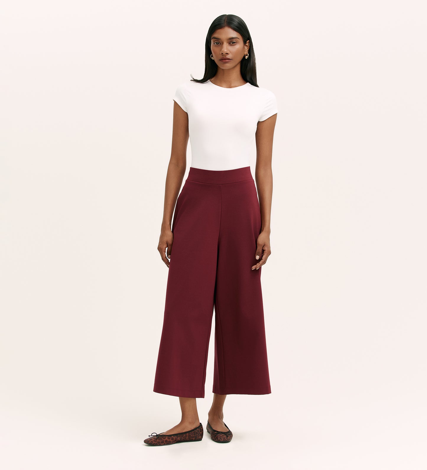 Miribel Burgundy Ponte Jersey Wide Leg Trousers