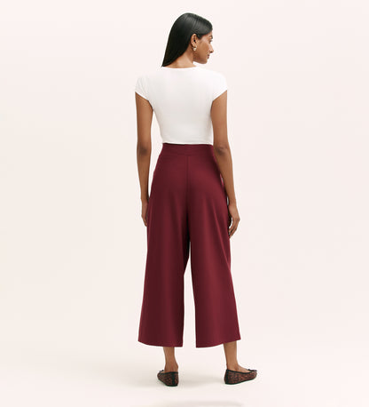 Miribel Burgundy Ponte Jersey Wide Leg Trousers