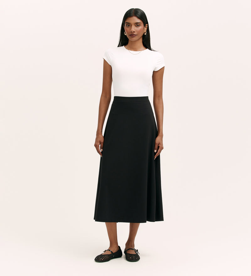Finery London Black Ponte Jersey Midi Skirt
