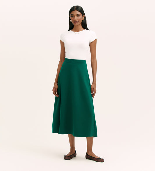 Ruth Bottle Green Ponte Jersey Midi Skirt