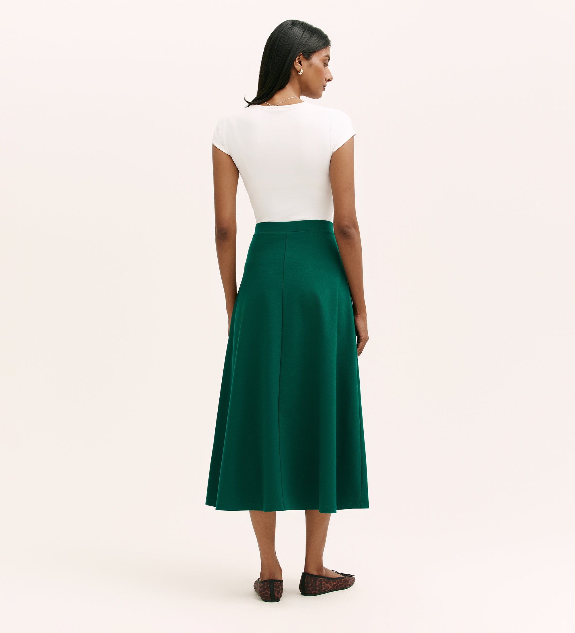 Ruth Bottle Green Ponte Jersey Midi Skirt – Finery London