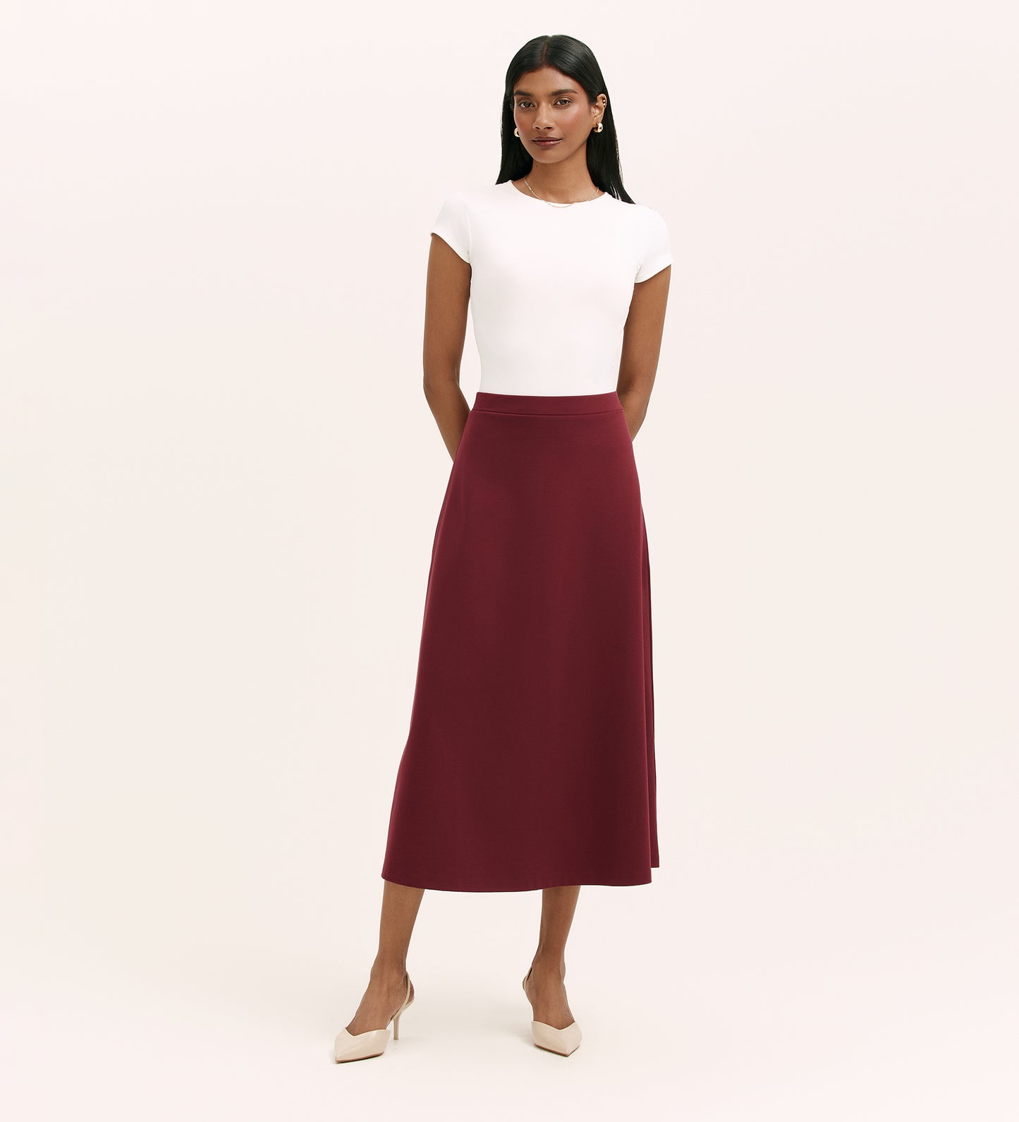Ruth Burgundy Ponte Jersey Midi Skirt