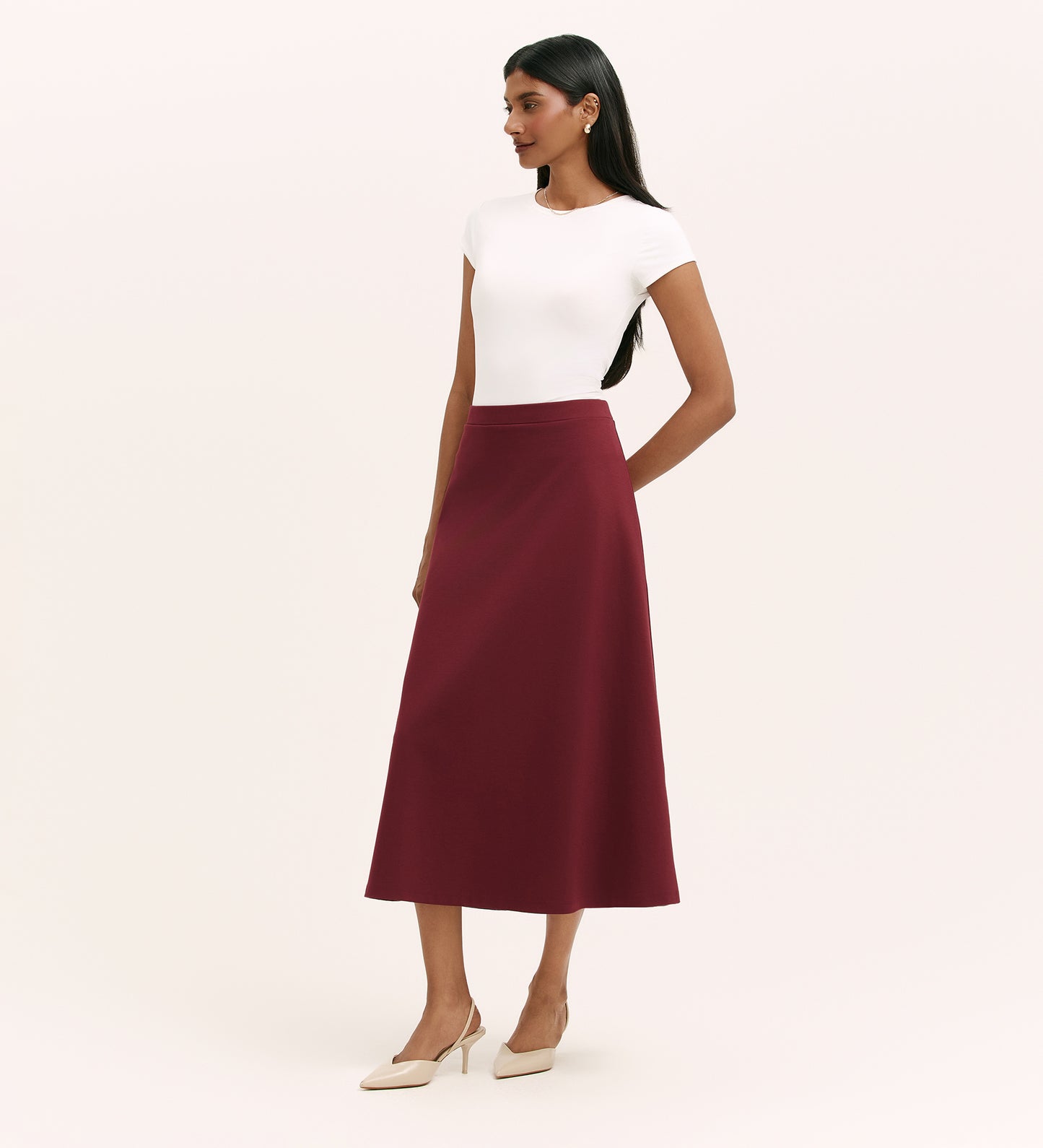 Ruth Burgundy Ponte Jersey Midi Skirt