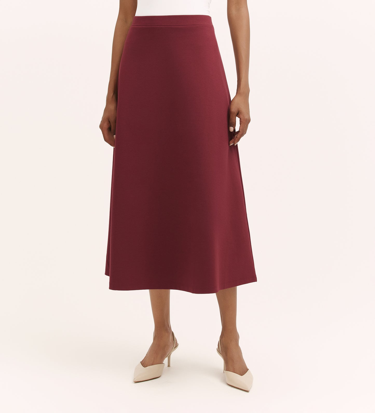 Ruth Burgundy Ponte Jersey Midi Skirt