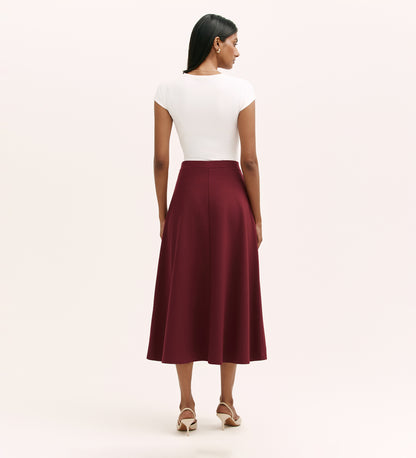 Ruth Burgundy Ponte Jersey Midi Skirt