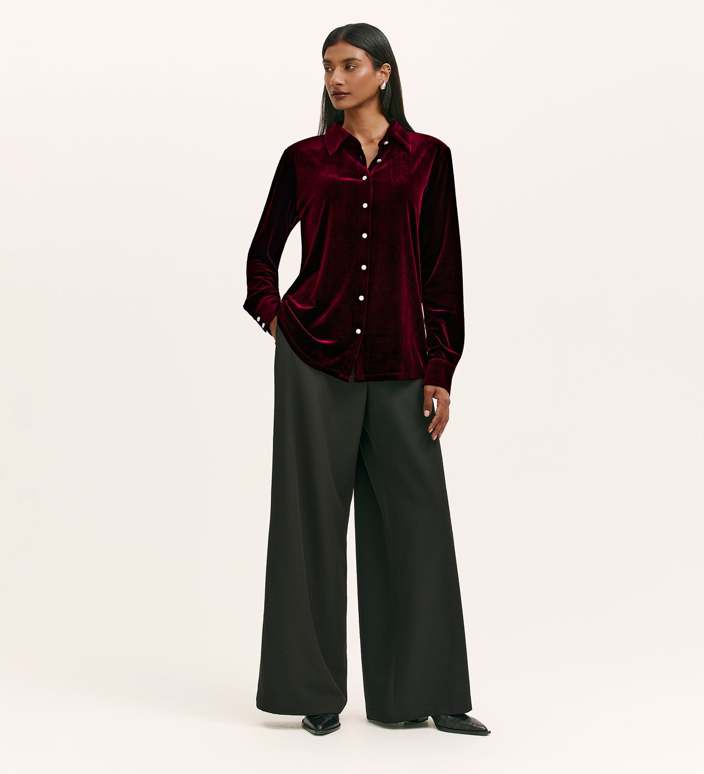 Sayge Burgundy Velvet Shirt