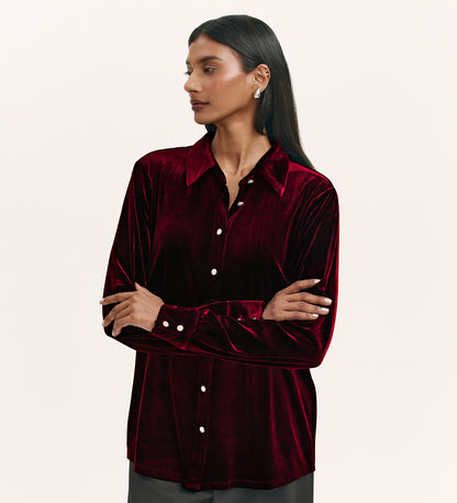 Sayge Burgundy Velvet Shirt