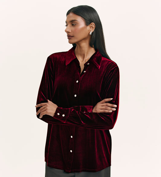 Sayge Burgundy Velvet Shirt