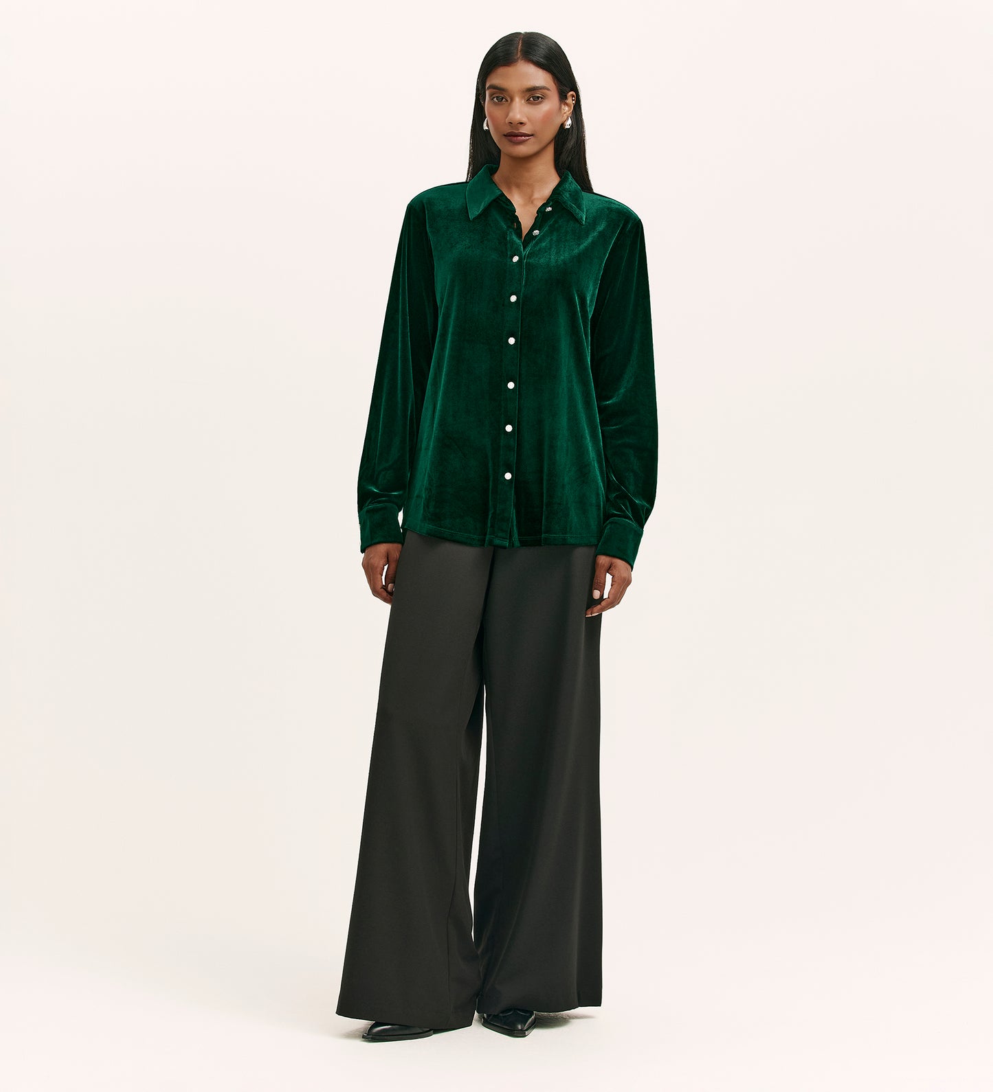 Sayge Bottle Green Velvet Shirt