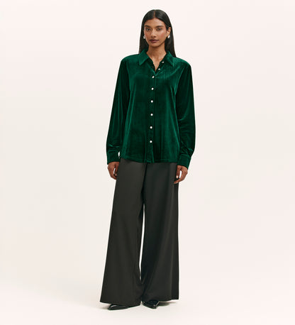Sayge Bottle Green Velvet Shirt