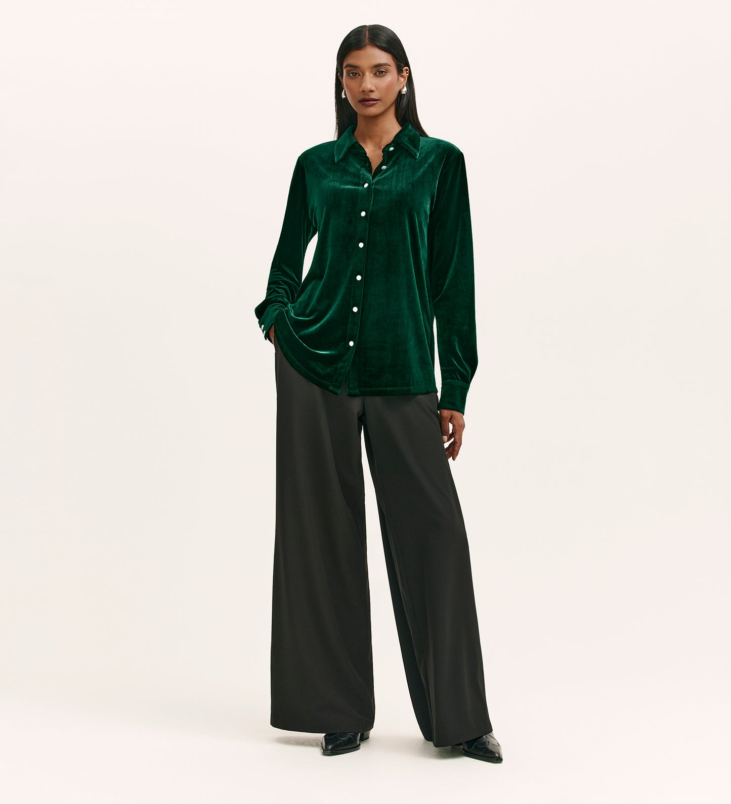 Sayge Bottle Green Velvet Shirt