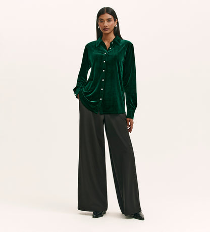 Sayge Bottle Green Velvet Shirt