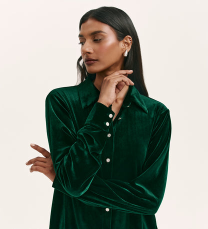 Sayge Bottle Green Velvet Shirt