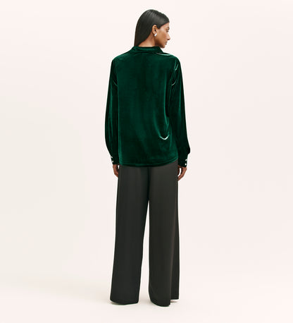 Sayge Bottle Green Velvet Shirt