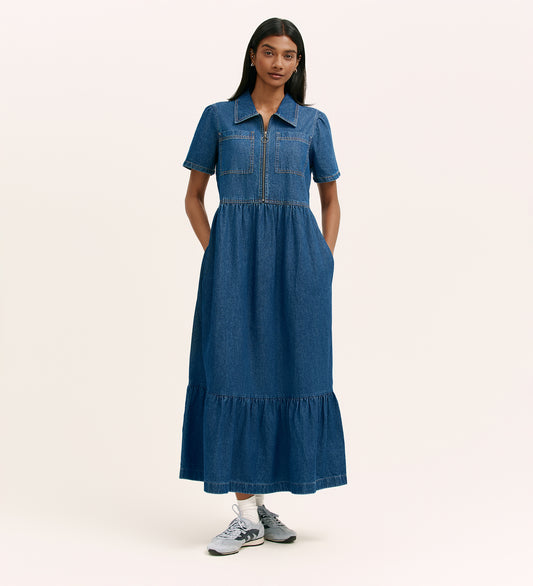 Tania Indigo Denim Midi Dress