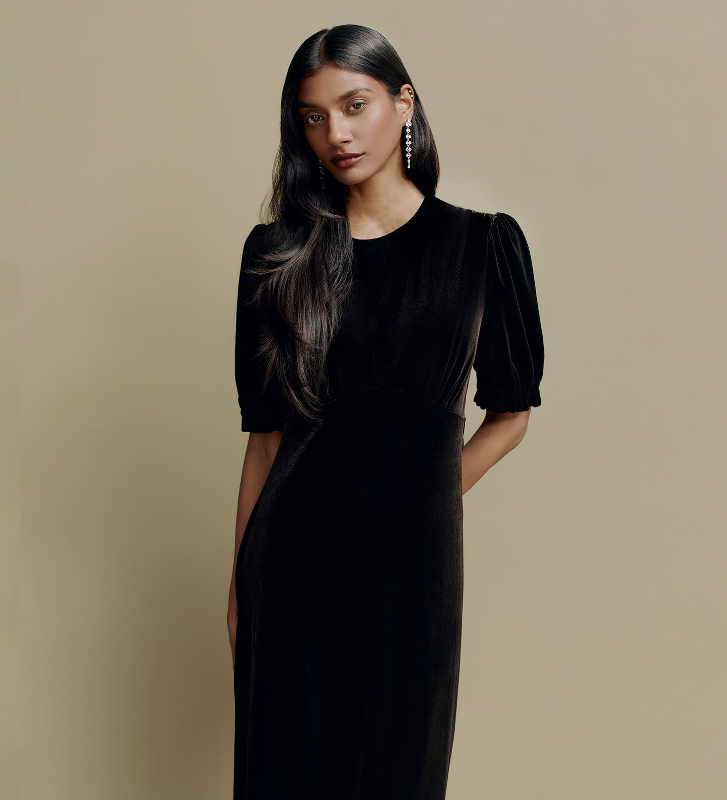Mela Black Velvet Midi Tea Dress