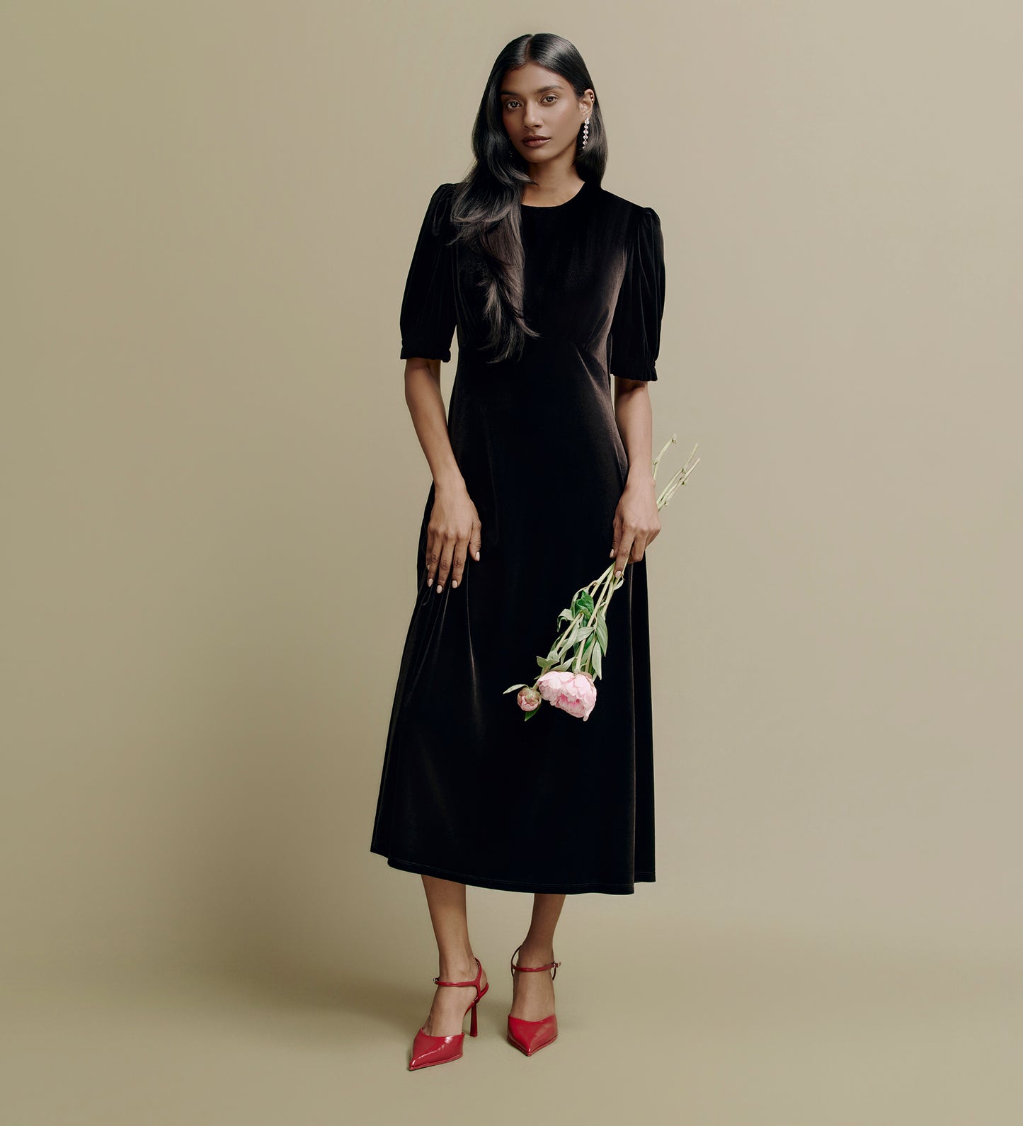 Mela Black Velvet Midi Tea Dress