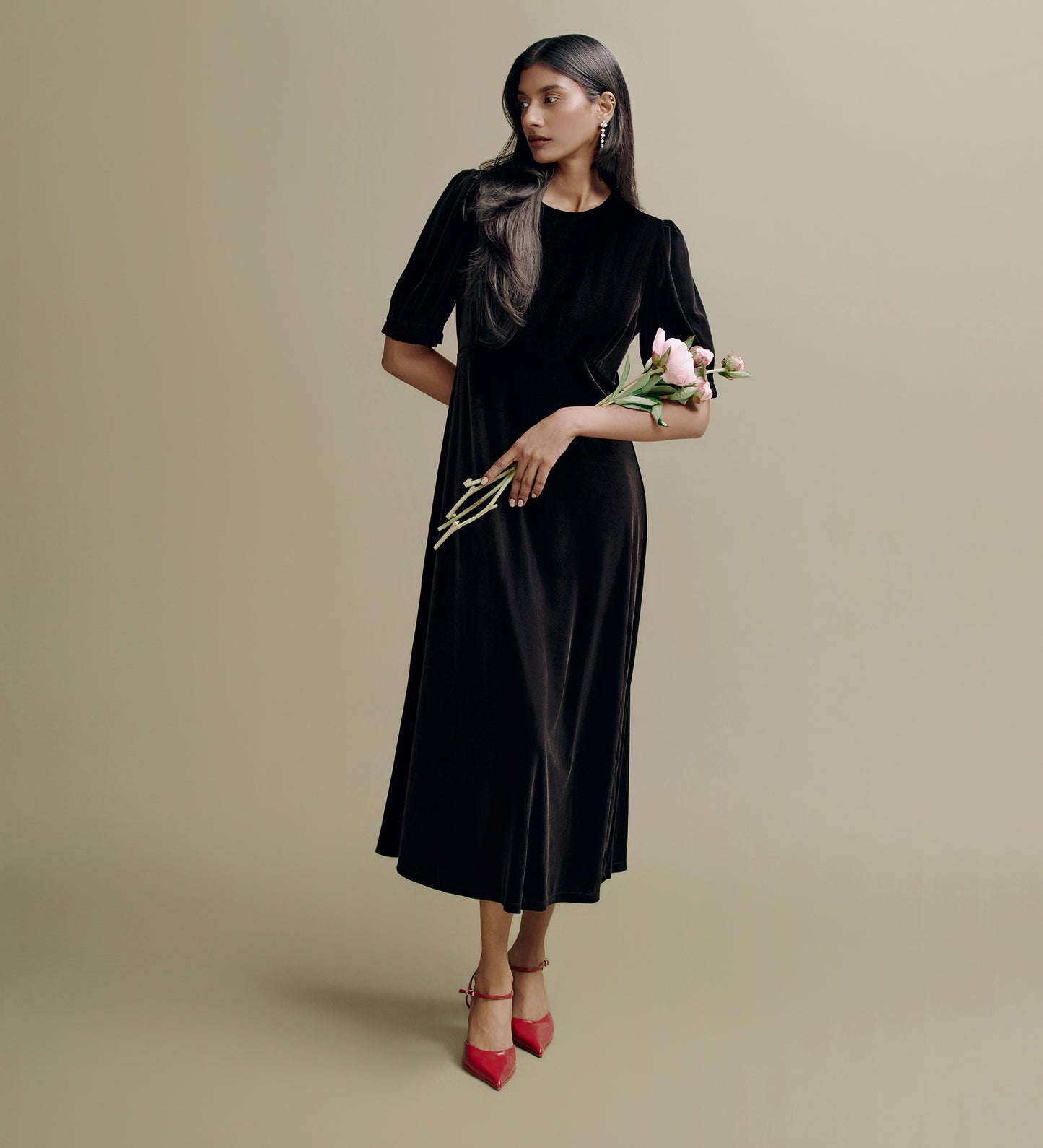 Mela Black Velvet Midi Tea Dress