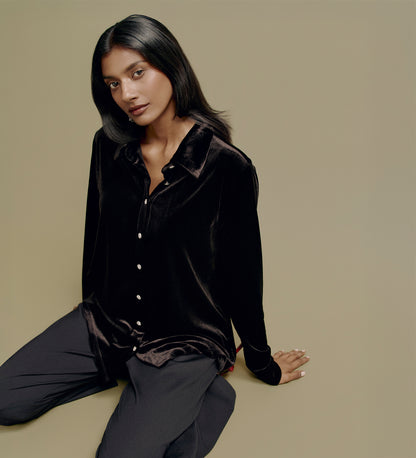 Sayge Black Velvet Shirt