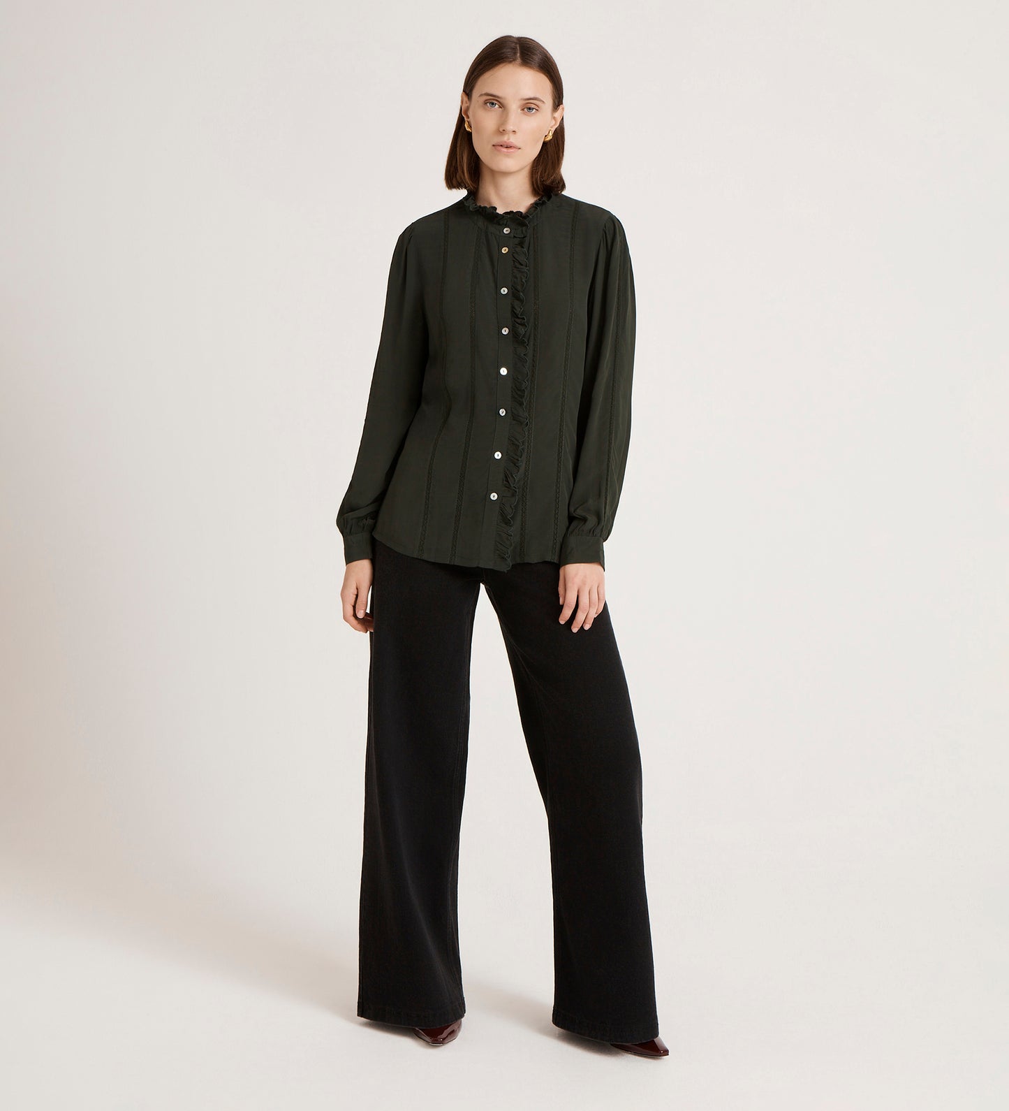 Flora Forest Green Crepe Blouse
