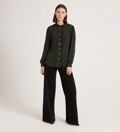 Flora Forest Green Crepe Blouse