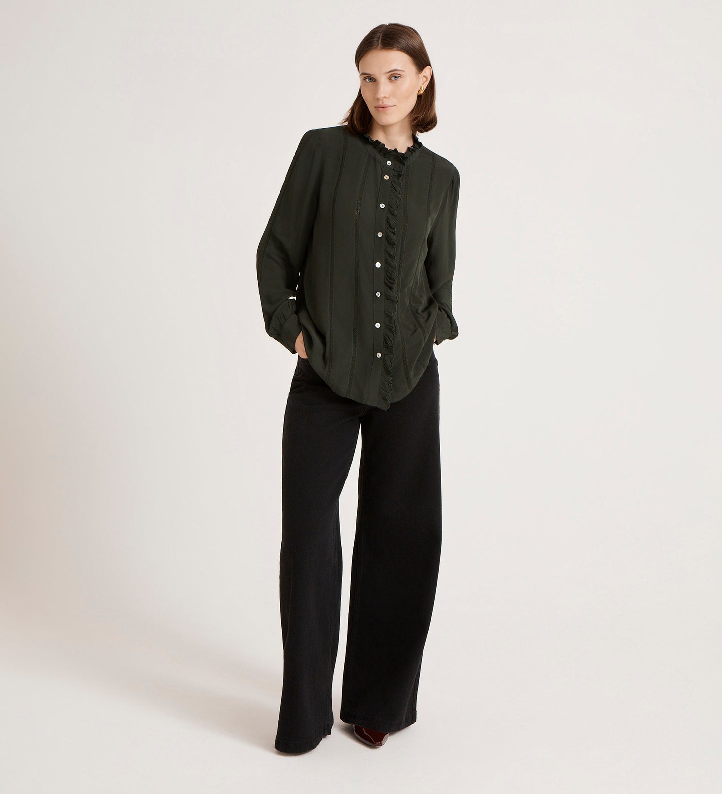 Flora Forest Green Crepe Blouse